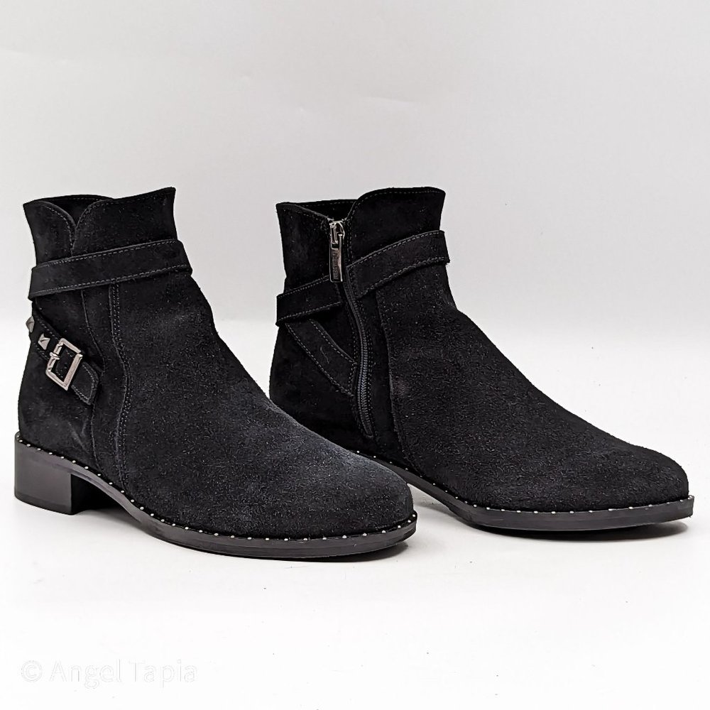 La Canadienne Women Sailor  Buckle Black Suede Moto Biker Boots size 8